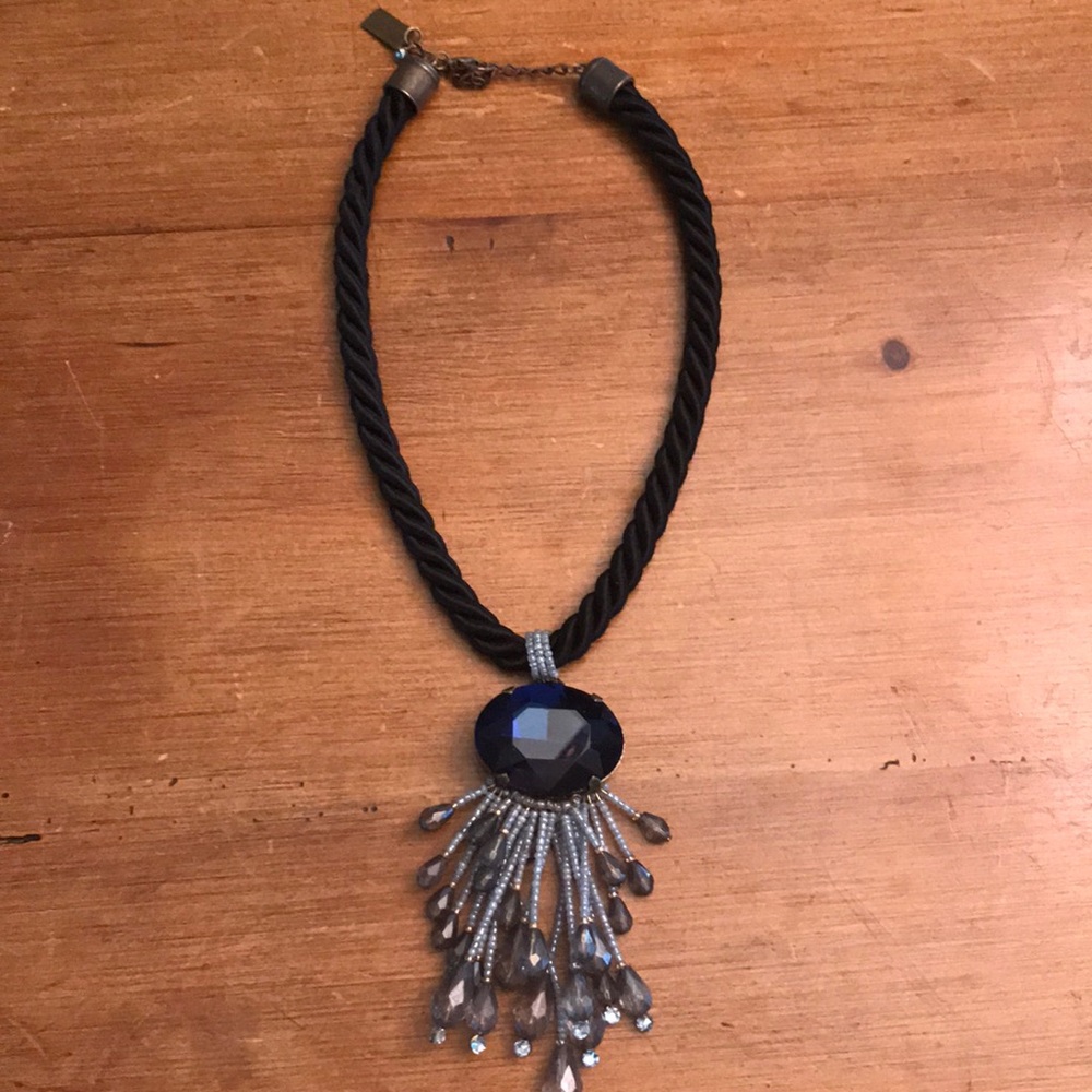 Black cord and crystal necklace